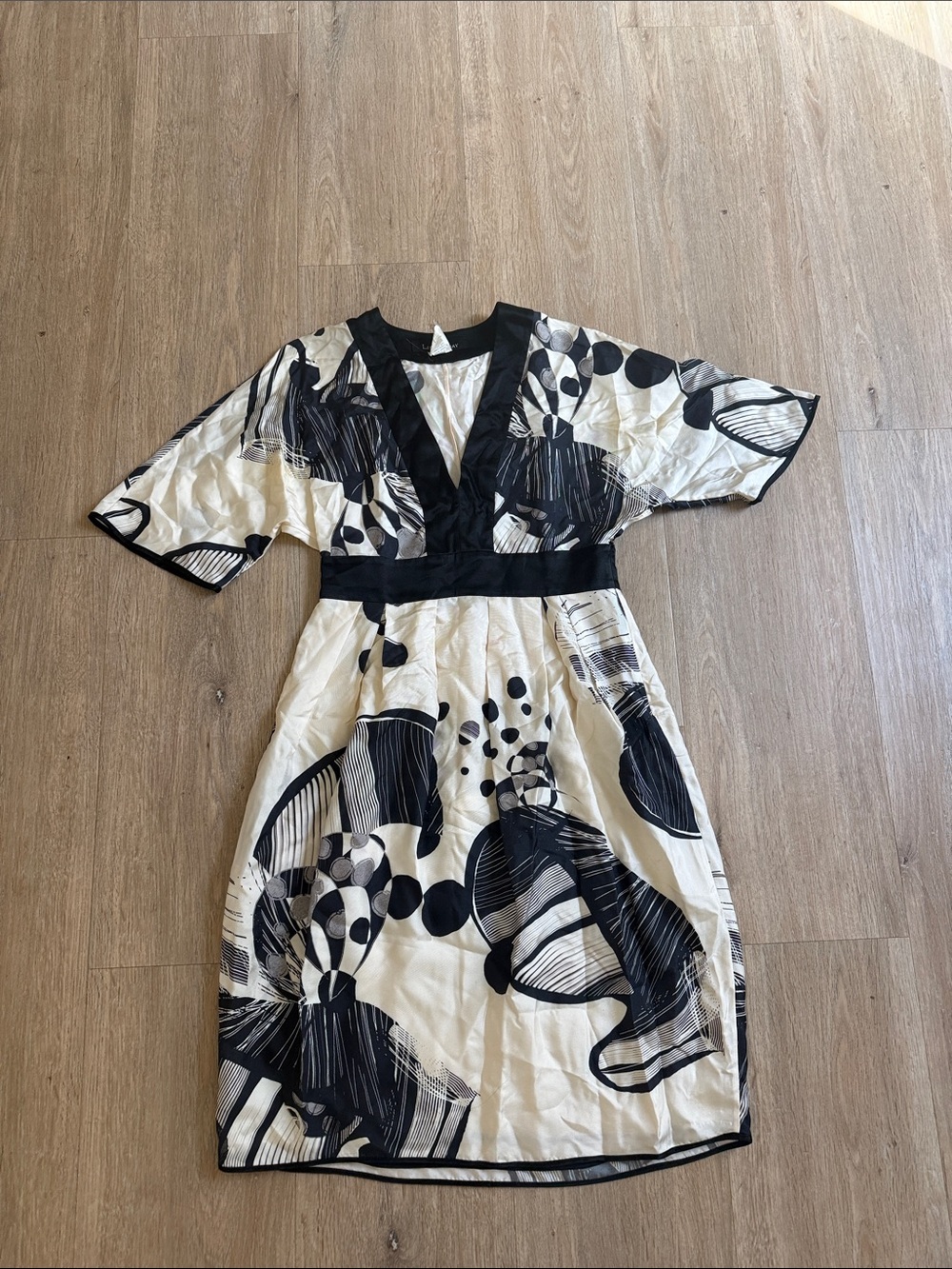 Lida Baday Black & White Silk Abstract Midi Dress 6